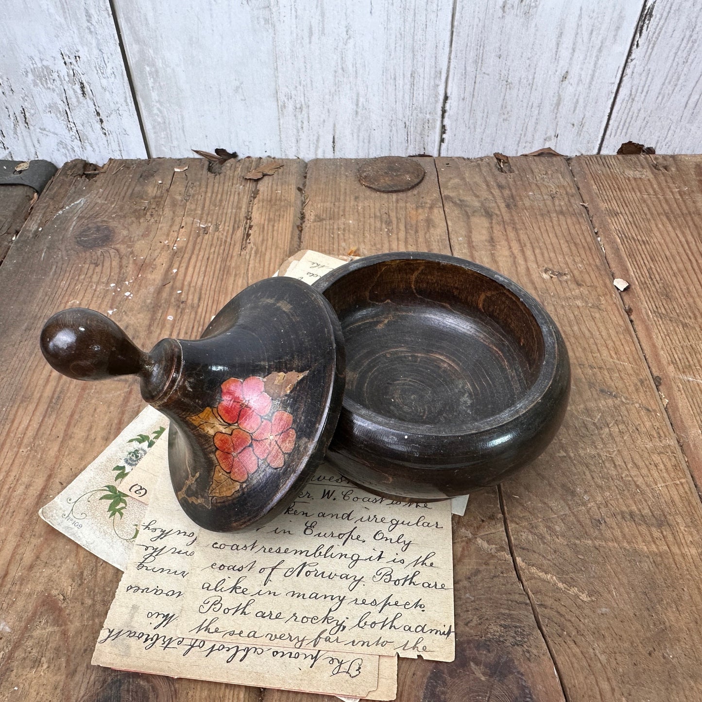 Vintage Black Ebonised Trinket Lidded Pot