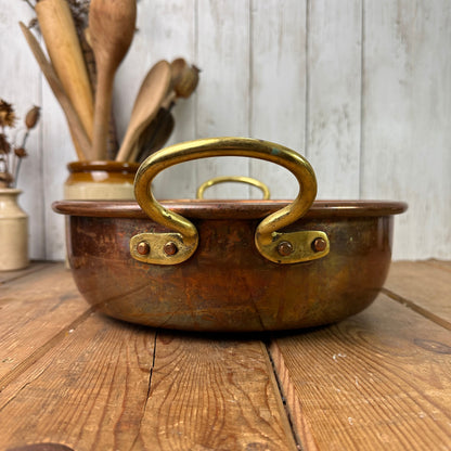 Antique Copper Round Planter Twin Handle Fruit Bowl Dish