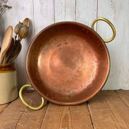 Antique Copper Round Planter Twin Handle Fruit Bowl Dish