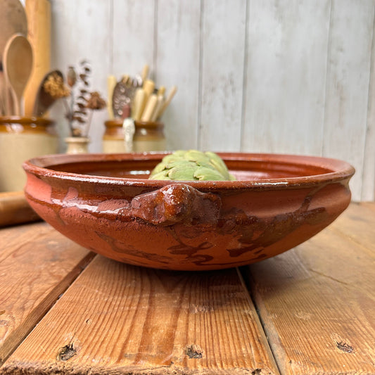 Antique Rustic French Terracotta Tian Confit Shallow Bowl