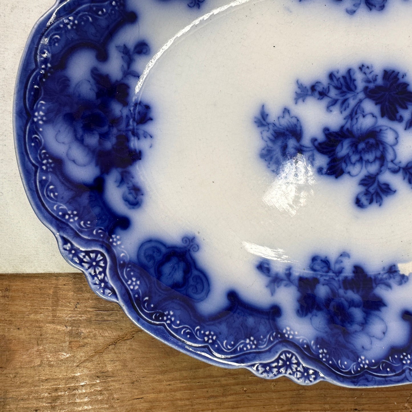 Antique Early Victorian Flow Blue Oval Platter