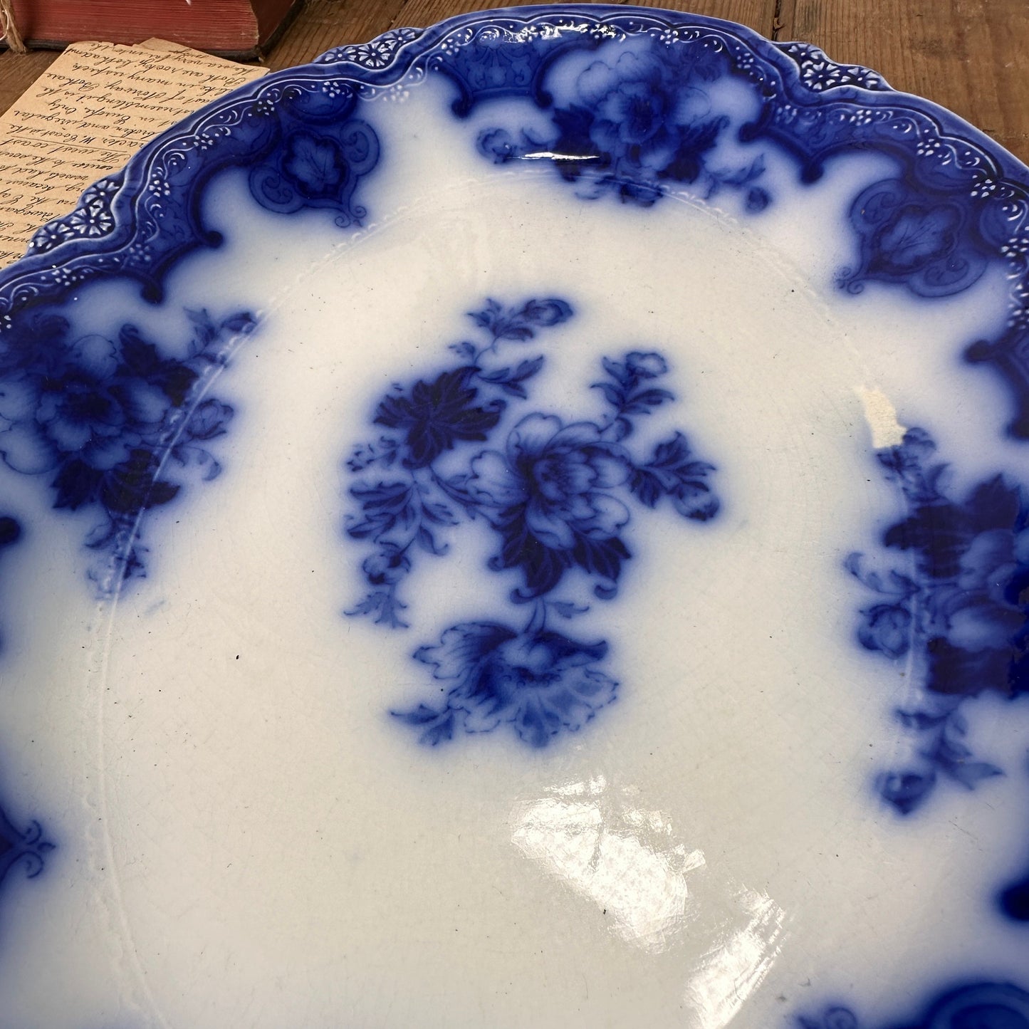 Antique Early Victorian Flow Blue Oval Platter