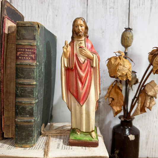 Vintage Italian Sacred Heart Jesus Statue Figure