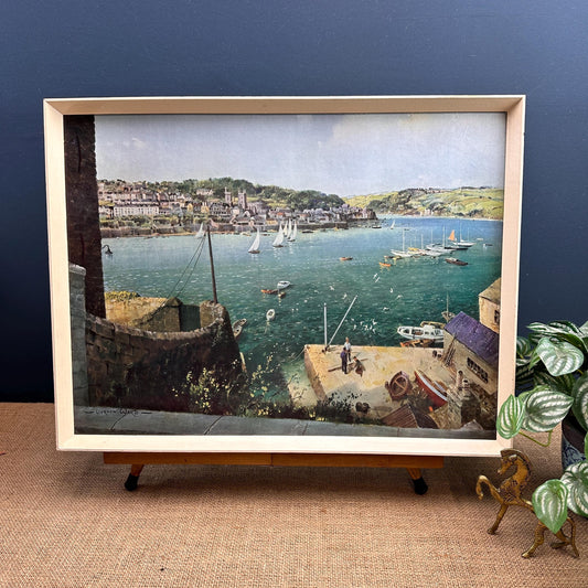 Vintage Print The Harbour, Fowley Cornwall Vernon Ward Nautical Beach