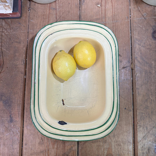 Vintage Enamel Yellow & Green Rectangle Set of Roasting Dishes