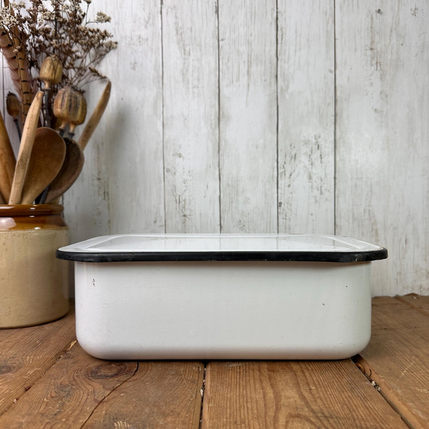 Vintage White Square Roasting, Serving Dish with Lid