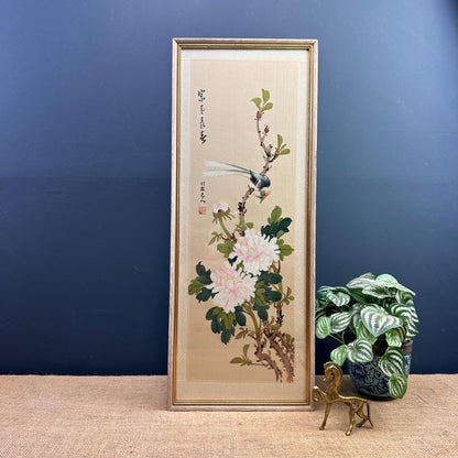 Stunning Hand Painted Chinese Watercolour on Silk Wall Hanging