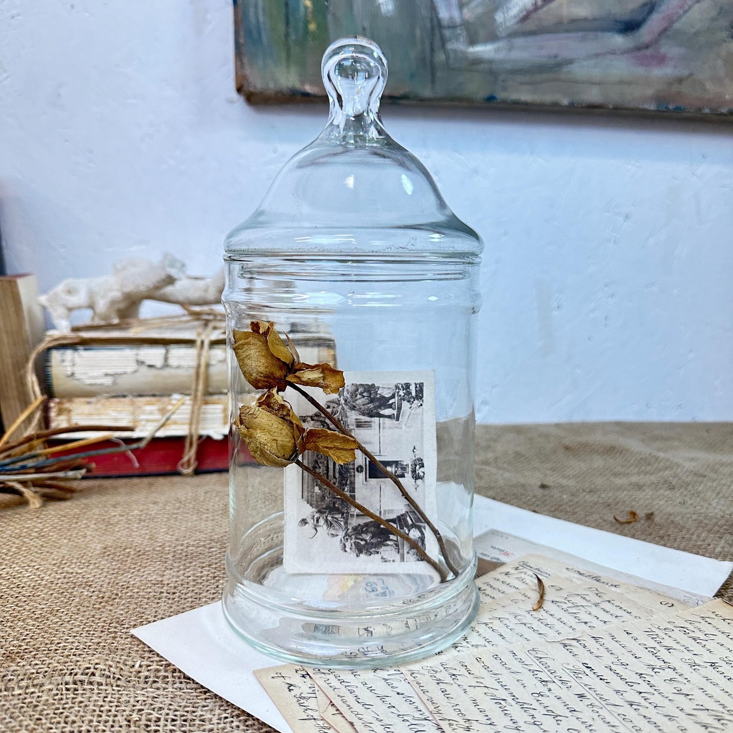 Large Clear Vintage Lidded Glass Apothecary Bon Bon Jar