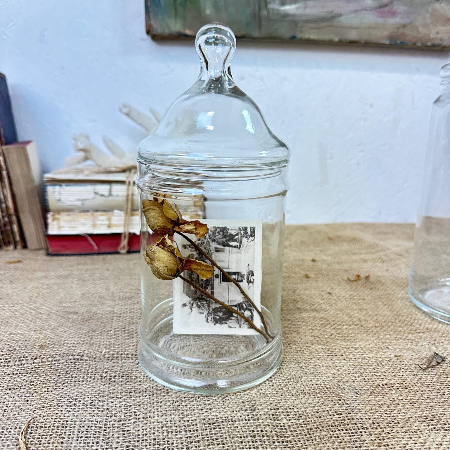 Large Clear Vintage Lidded Glass Apothecary Bon Bon Jar