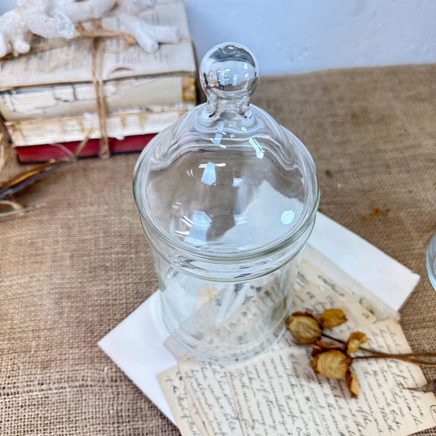 Large Clear Vintage Lidded Glass Apothecary Bon Bon Jar