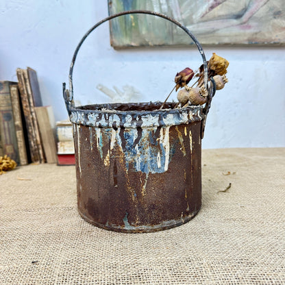 Vintage Paint Kettle Pot, Planter Storage Pot