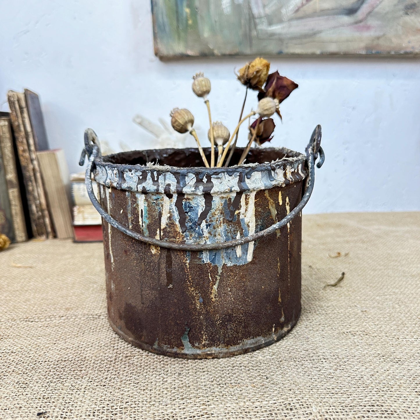 Vintage Paint Kettle Pot, Planter Storage Pot