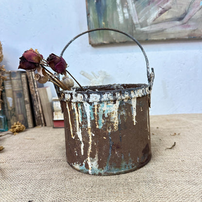 Vintage Paint Kettle Pot, Planter Storage Pot