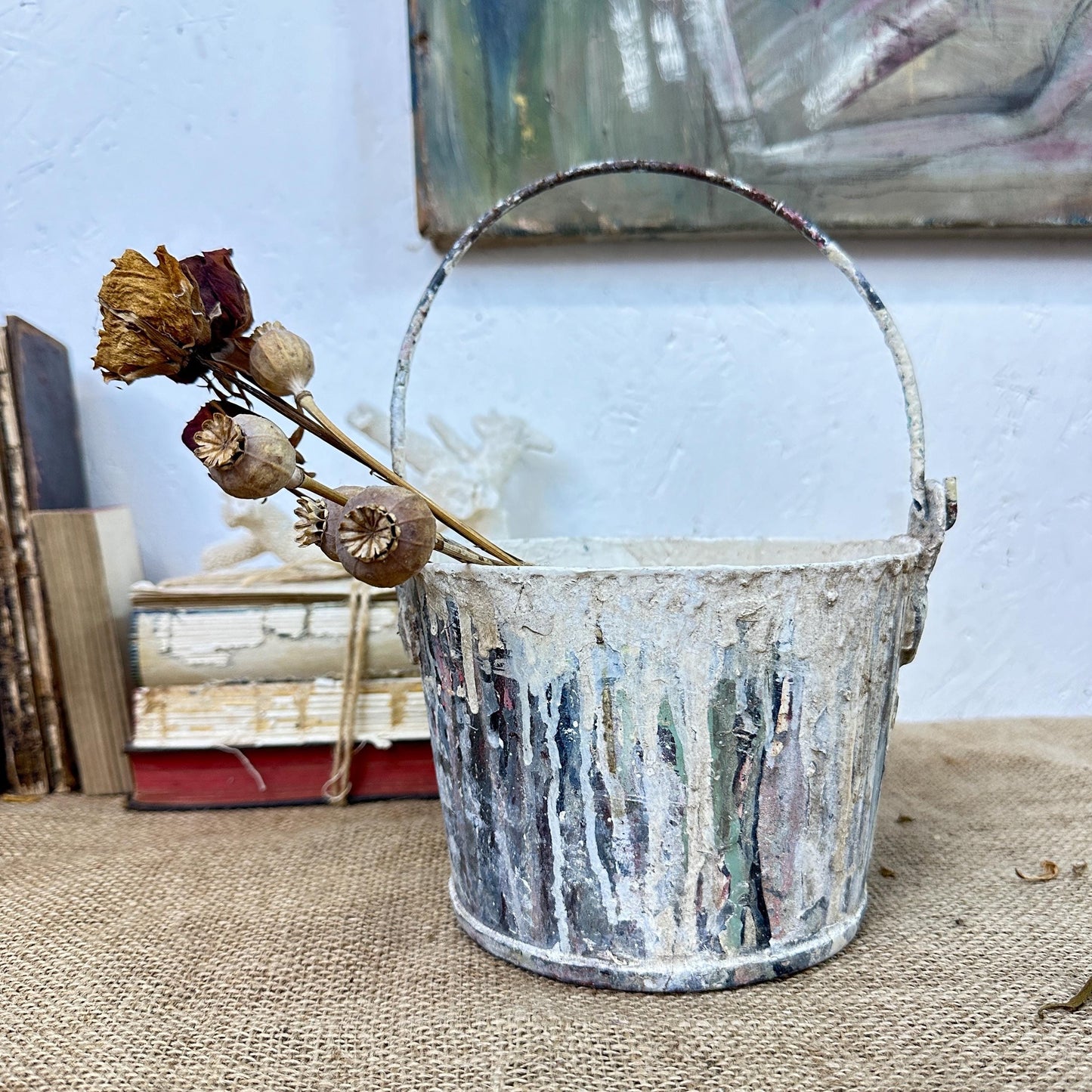 Vintage Paint Kettle Pot, Planter Storage Pot