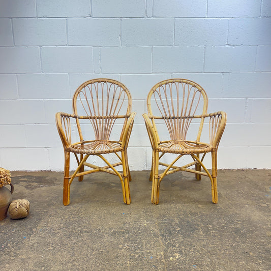 Pair of Mid Century Boho Bamboo Bentwood Cane Chairs