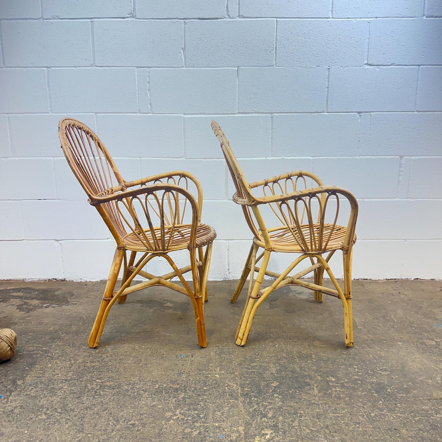 Pair of Mid Century Boho Bamboo Bentwood Cane Chairs