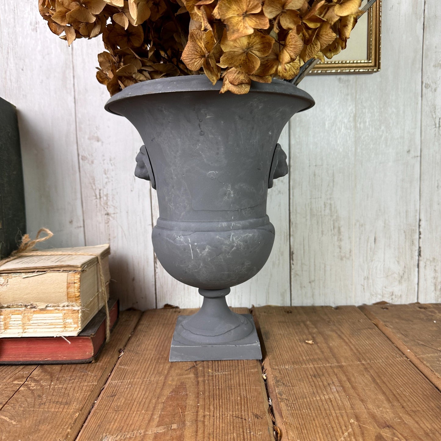 Large Grey Cast Urn Vase