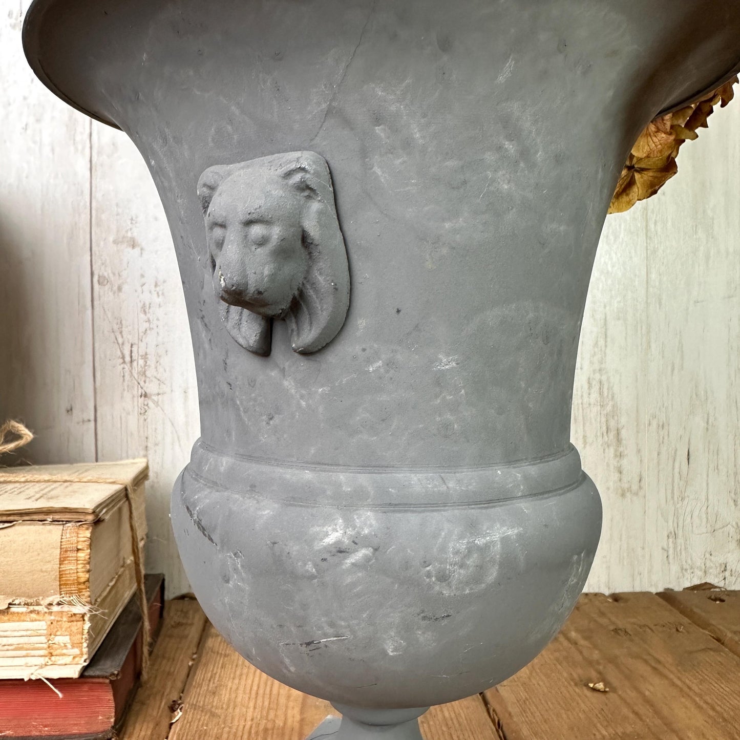 Large Grey Cast Urn Vase