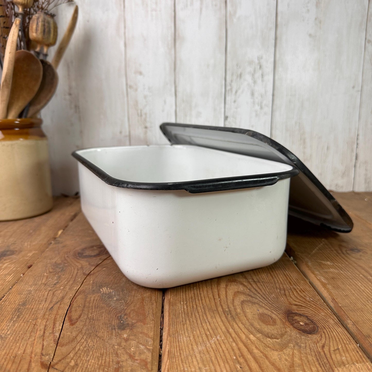 Vintage White Square Roasting, Serving Dish with Lid