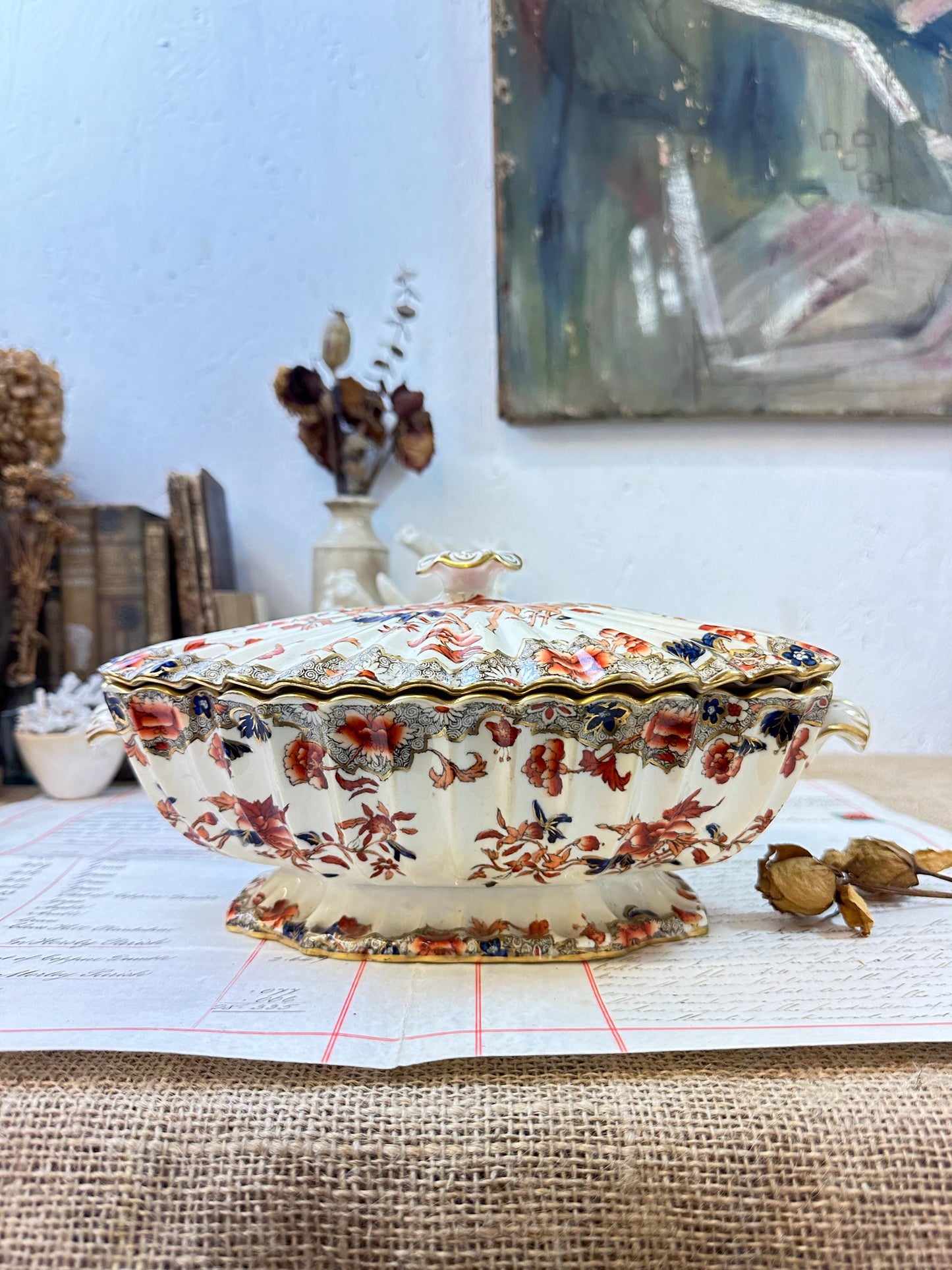 Stunning Copland Spode Floral Burnt Orange Tureen Bertha