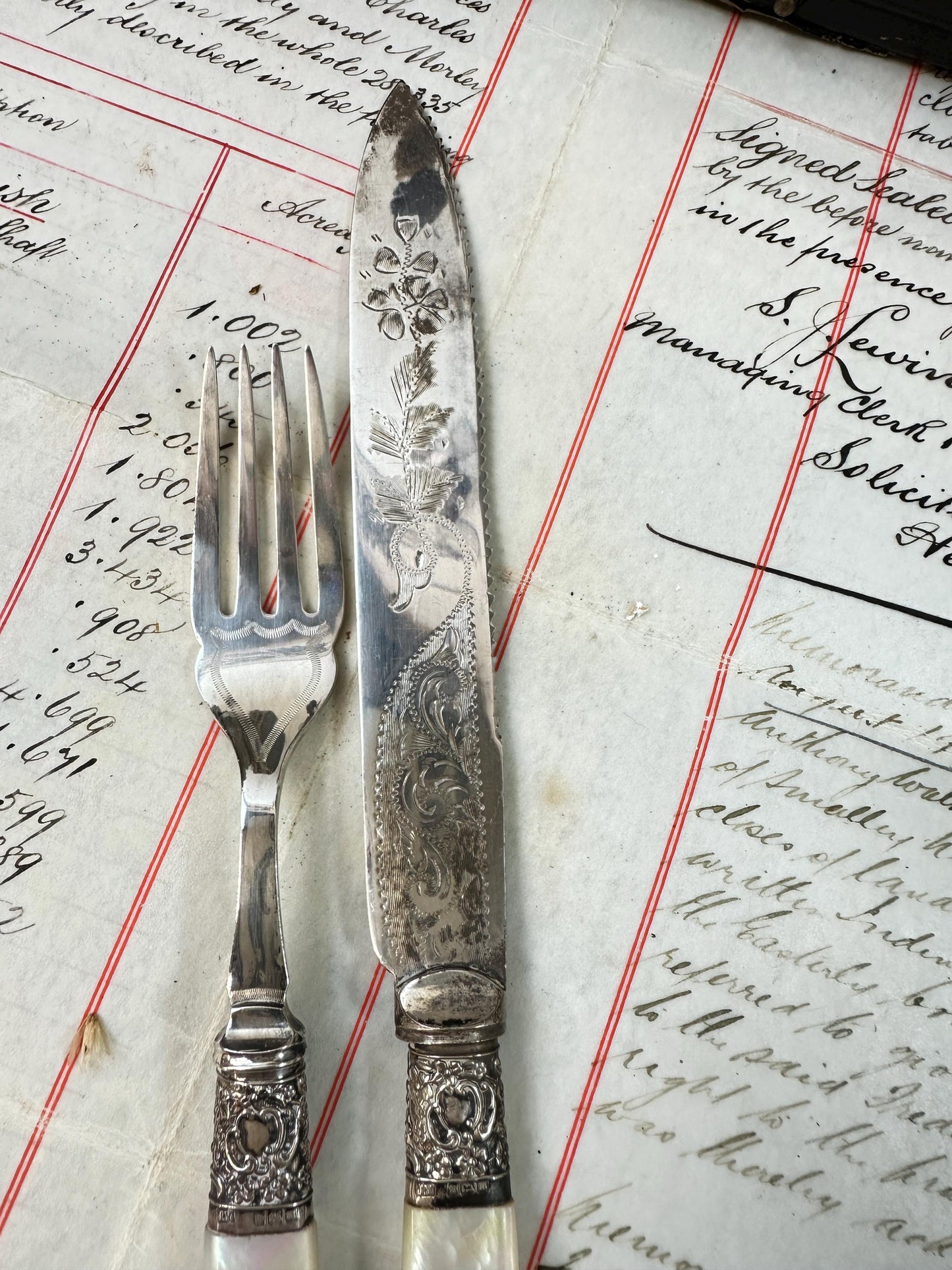 Boxed Ornate Pair of Servers Serving Set Knife & Fork