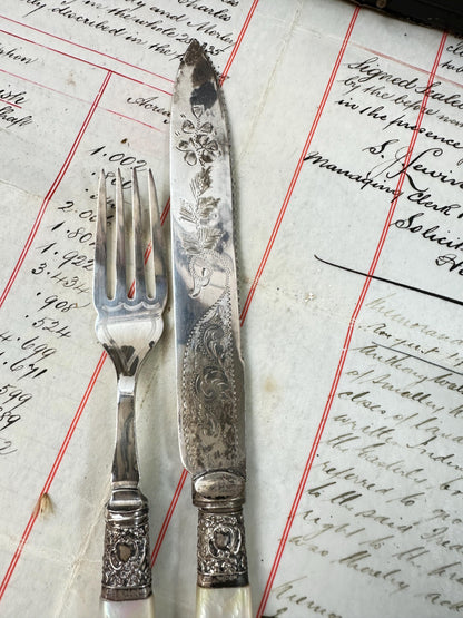 Boxed Ornate Pair of Servers Serving Set Knife & Fork