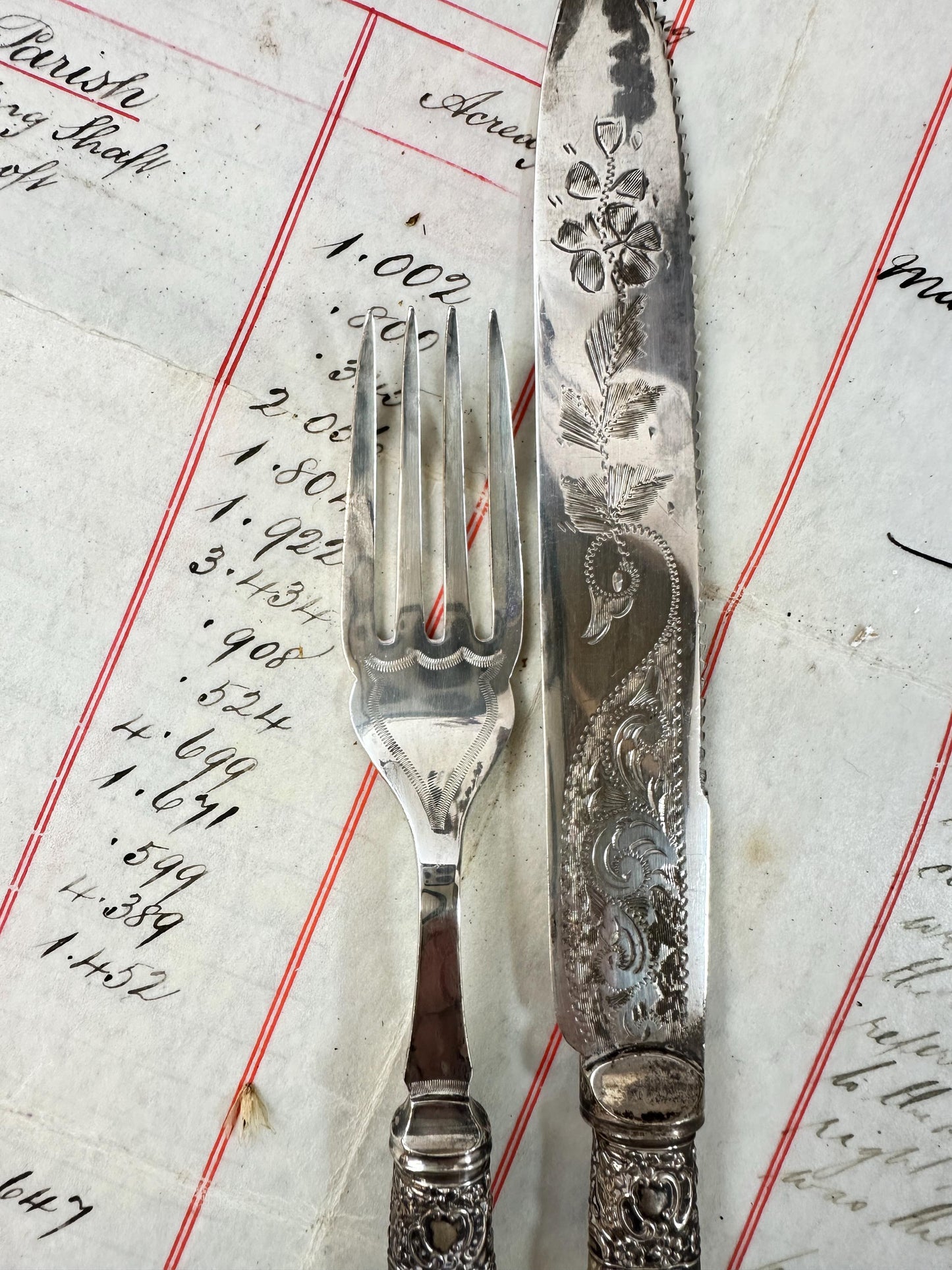 Boxed Ornate Pair of Servers Serving Set Knife & Fork