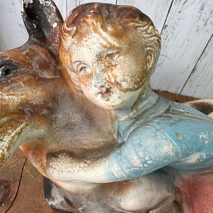 Vintage Chalkware Figure Alsatian & Child, Boy and His Dog