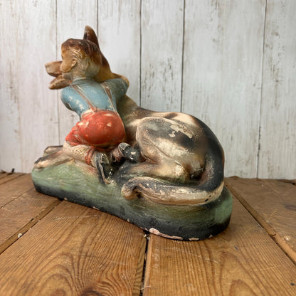 Vintage Chalkware Figure Alsatian & Child, Boy and His Dog