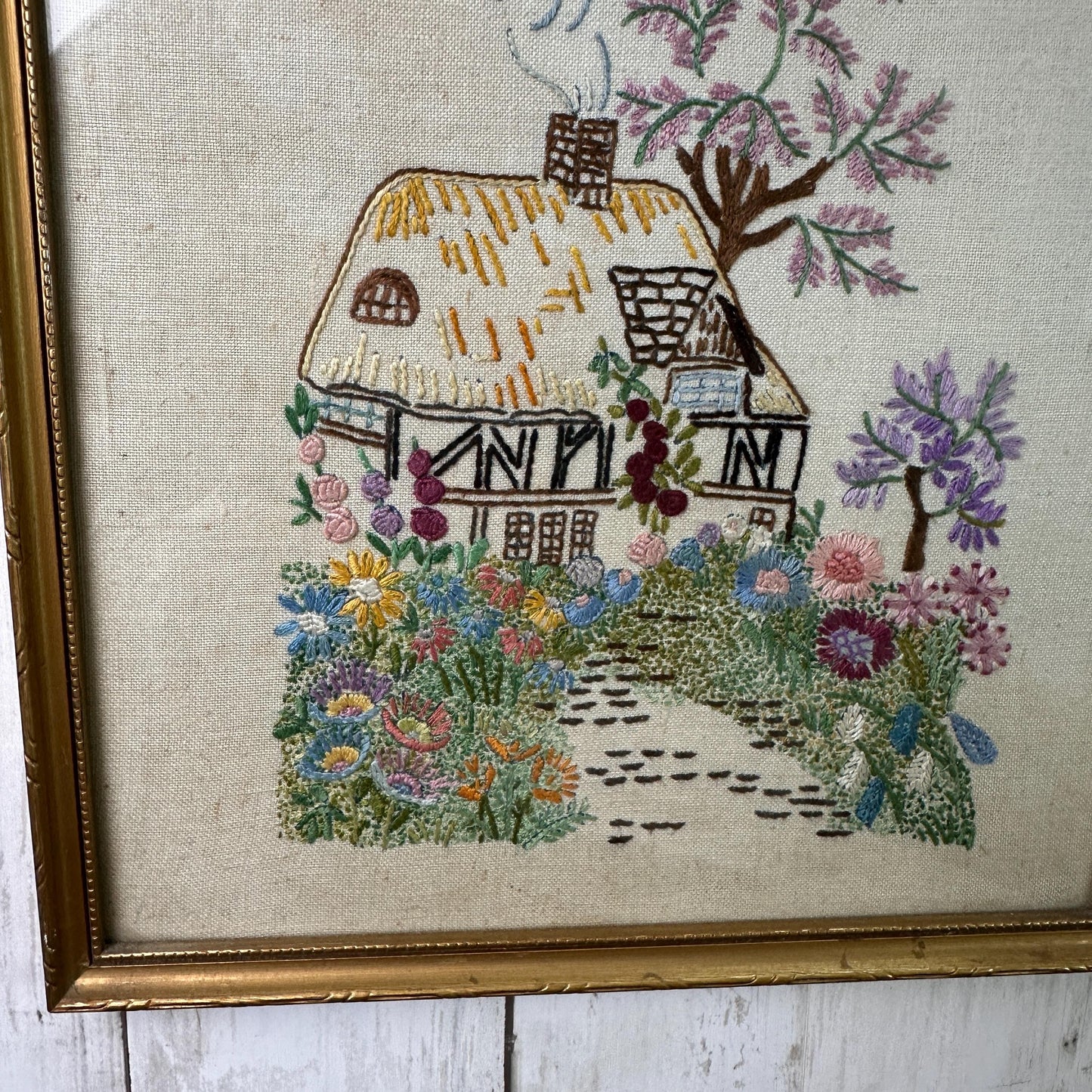 Framed Sampler Tapestry Wall Hanging Religious Thanks to God Embroidery