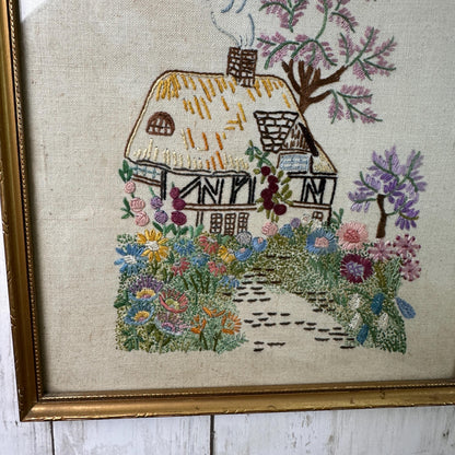 Framed Sampler Tapestry Wall Hanging Religious Thanks to God Embroidery