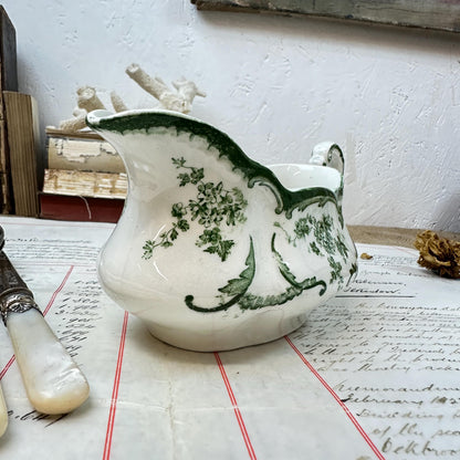 Green Victorian Transfer-ware Gravy Sauce Jug/Boat Ridgways Chiswick