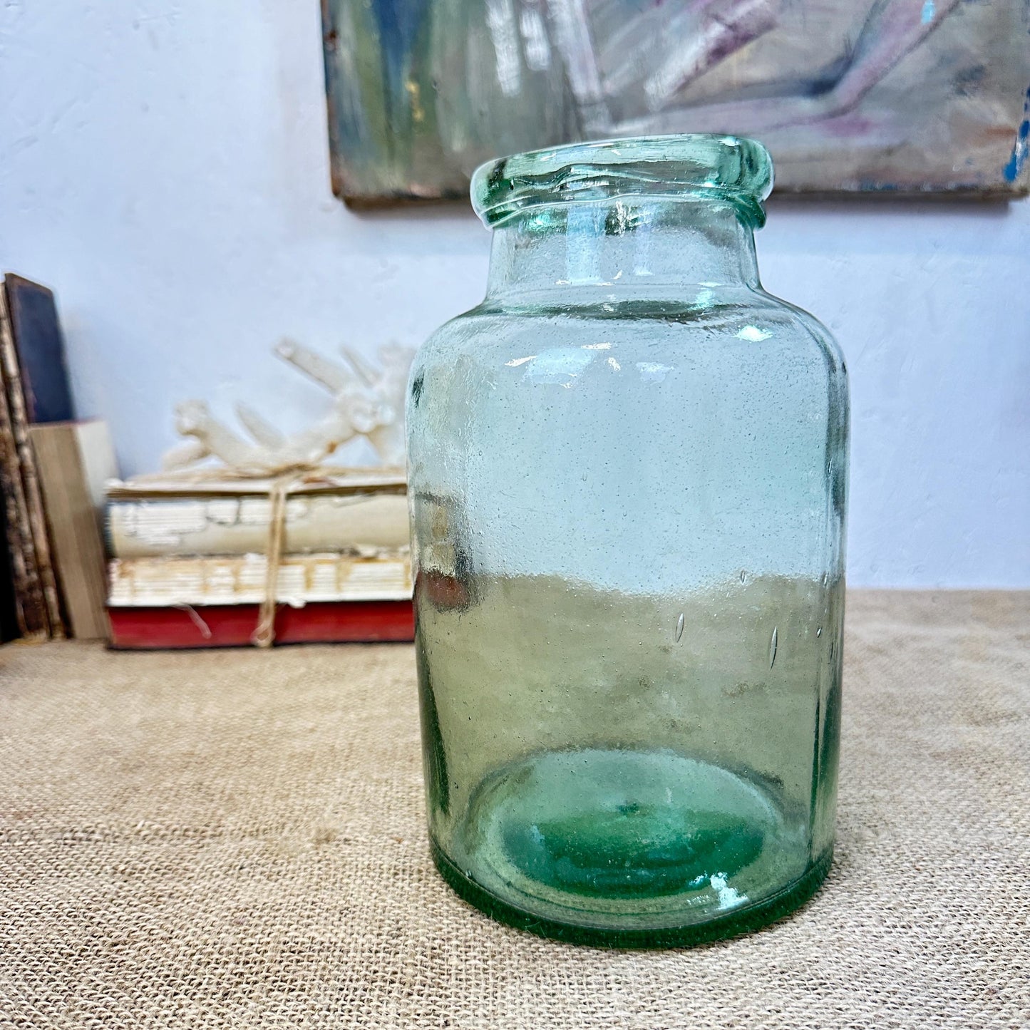 Vintage Green Handblown Glass Apothecary Bottle/Jar - Propagating Bottle vase