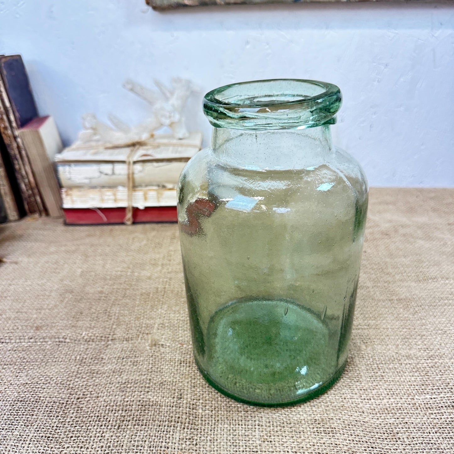 Vintage Green Handblown Glass Apothecary Bottle/Jar - Propagating Bottle vase