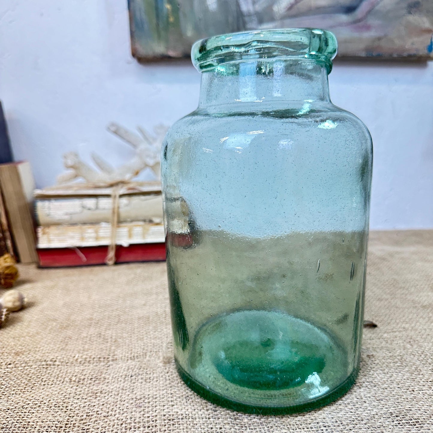 Vintage Green Handblown Glass Apothecary Bottle/Jar - Propagating Bottle vase