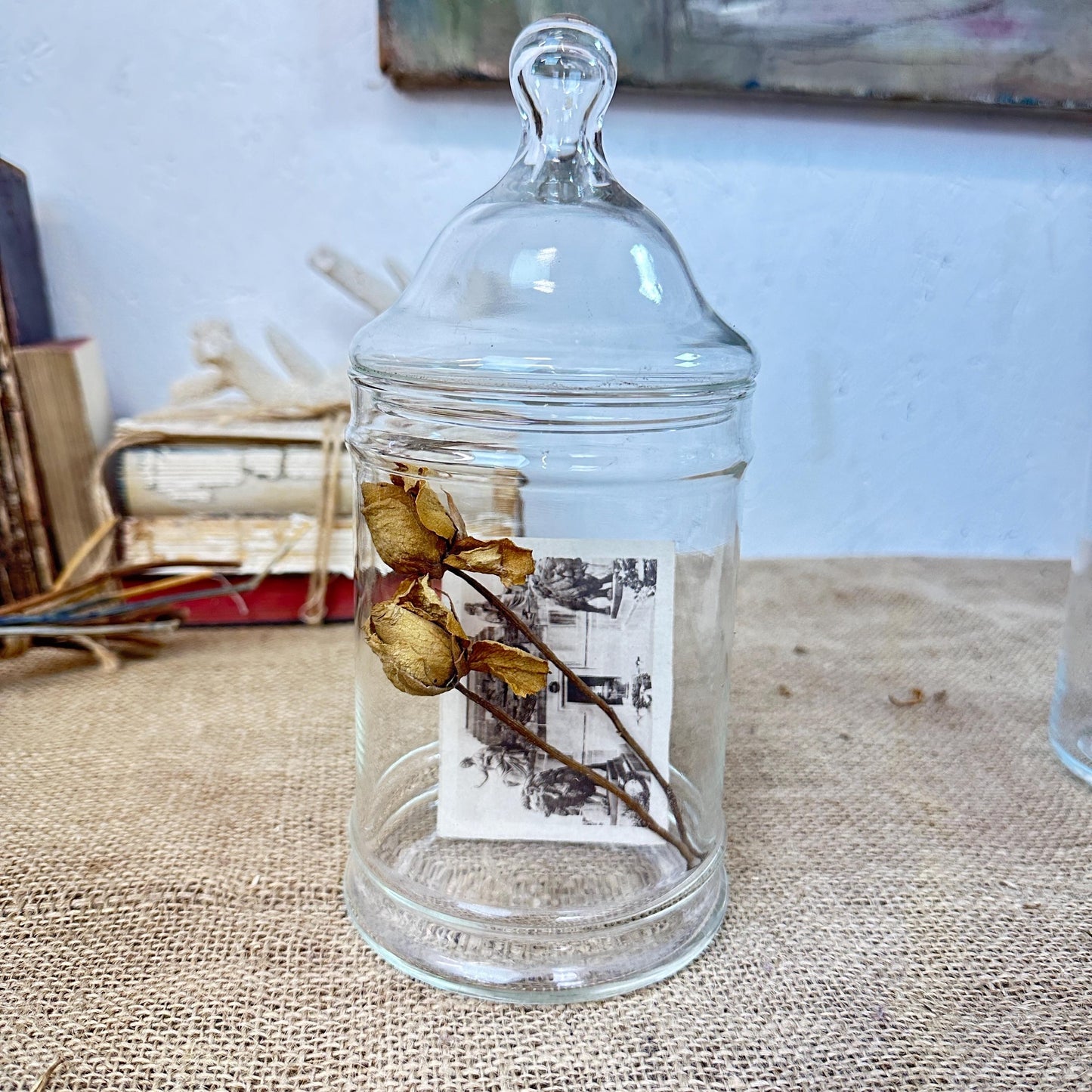 Large Clear Vintage Lidded Glass Apothecary Bon Bon Jar