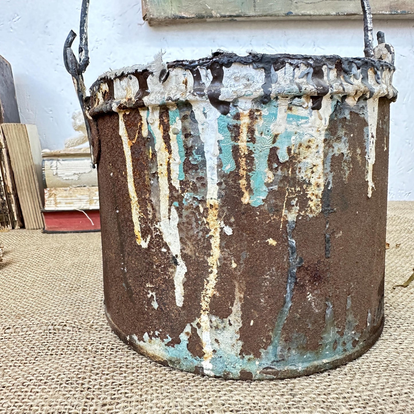 Vintage Paint Kettle Pot, Planter Storage Pot