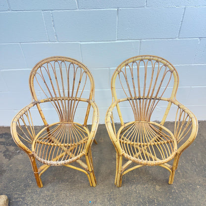 Pair of Mid Century Boho Bamboo Bentwood Cane Chairs