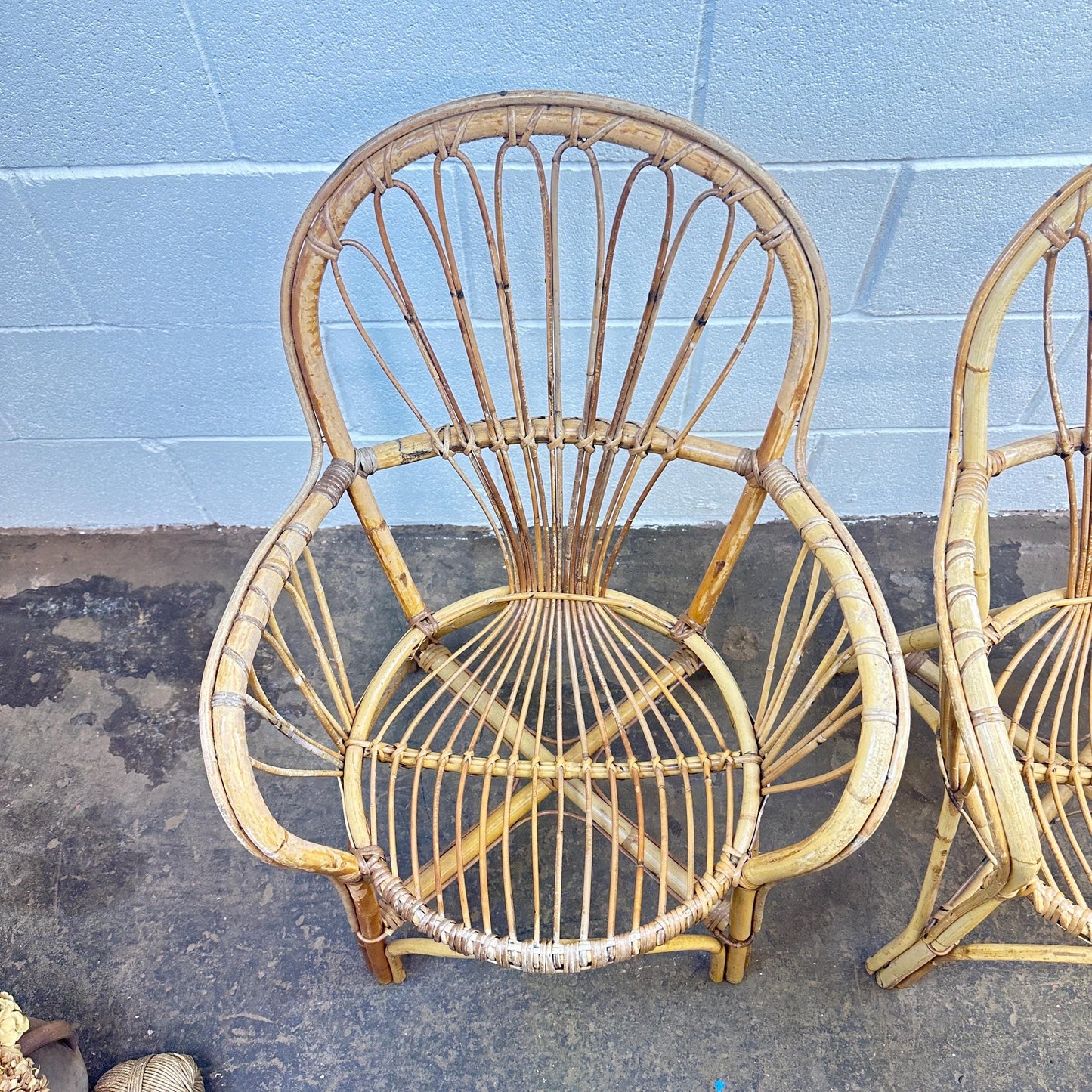 Pair of Mid Century Boho Bamboo Bentwood Cane Chairs