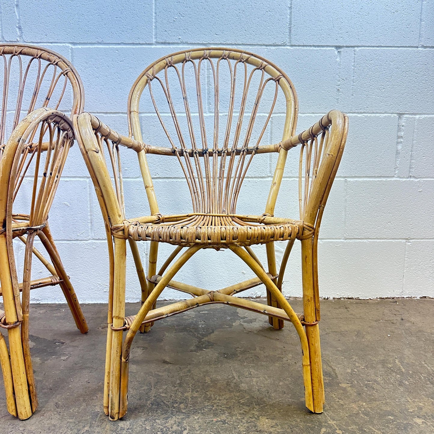 Pair of Mid Century Boho Bamboo Bentwood Cane Chairs