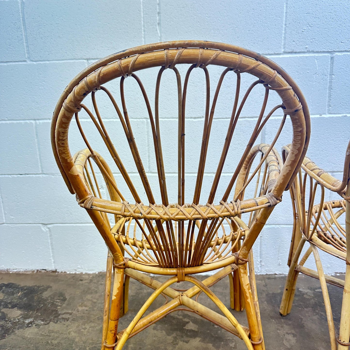 Pair of Mid Century Boho Bamboo Bentwood Cane Chairs