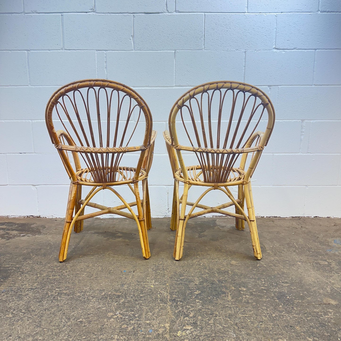 Pair of Mid Century Boho Bamboo Bentwood Cane Chairs