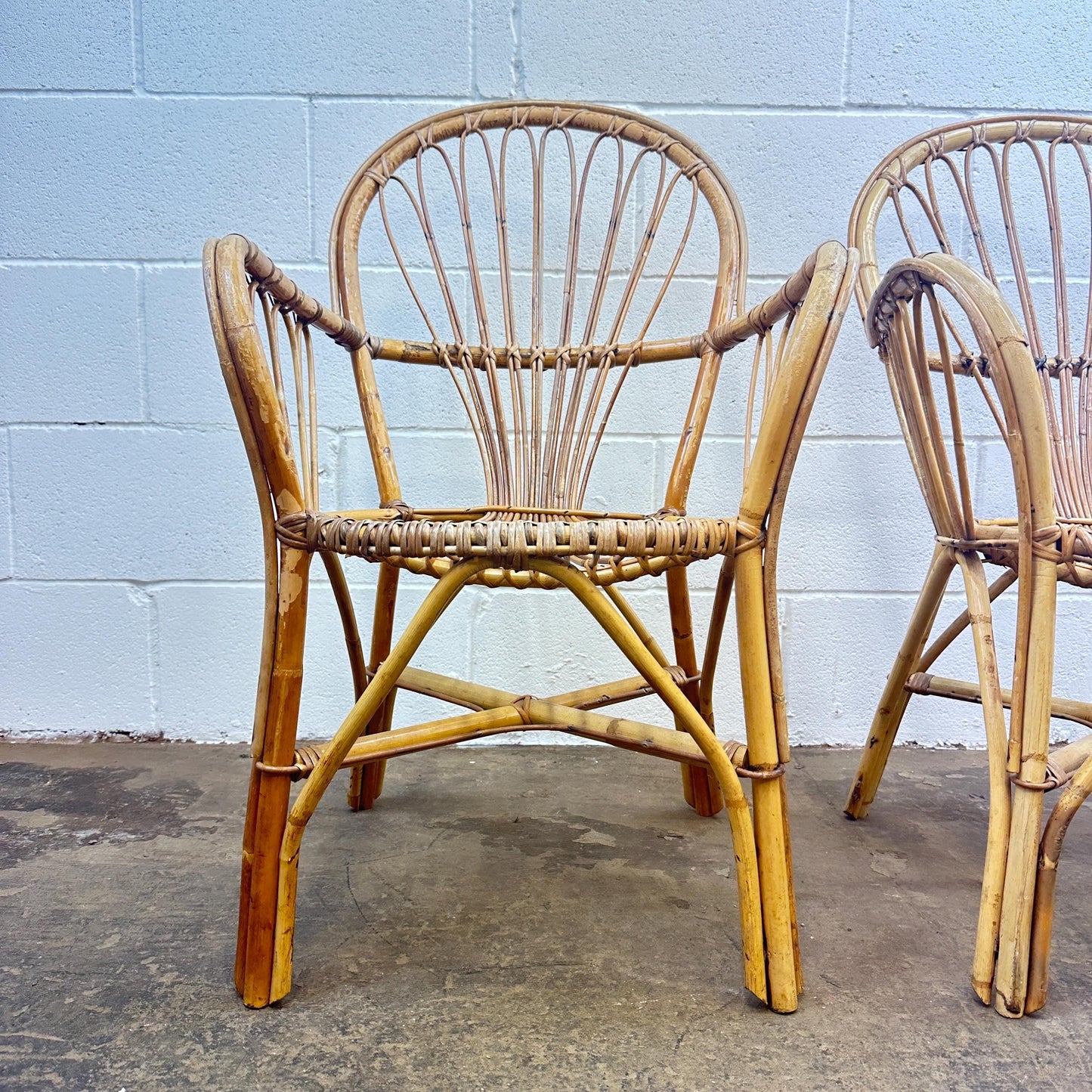 Pair of Mid Century Boho Bamboo Bentwood Cane Chairs