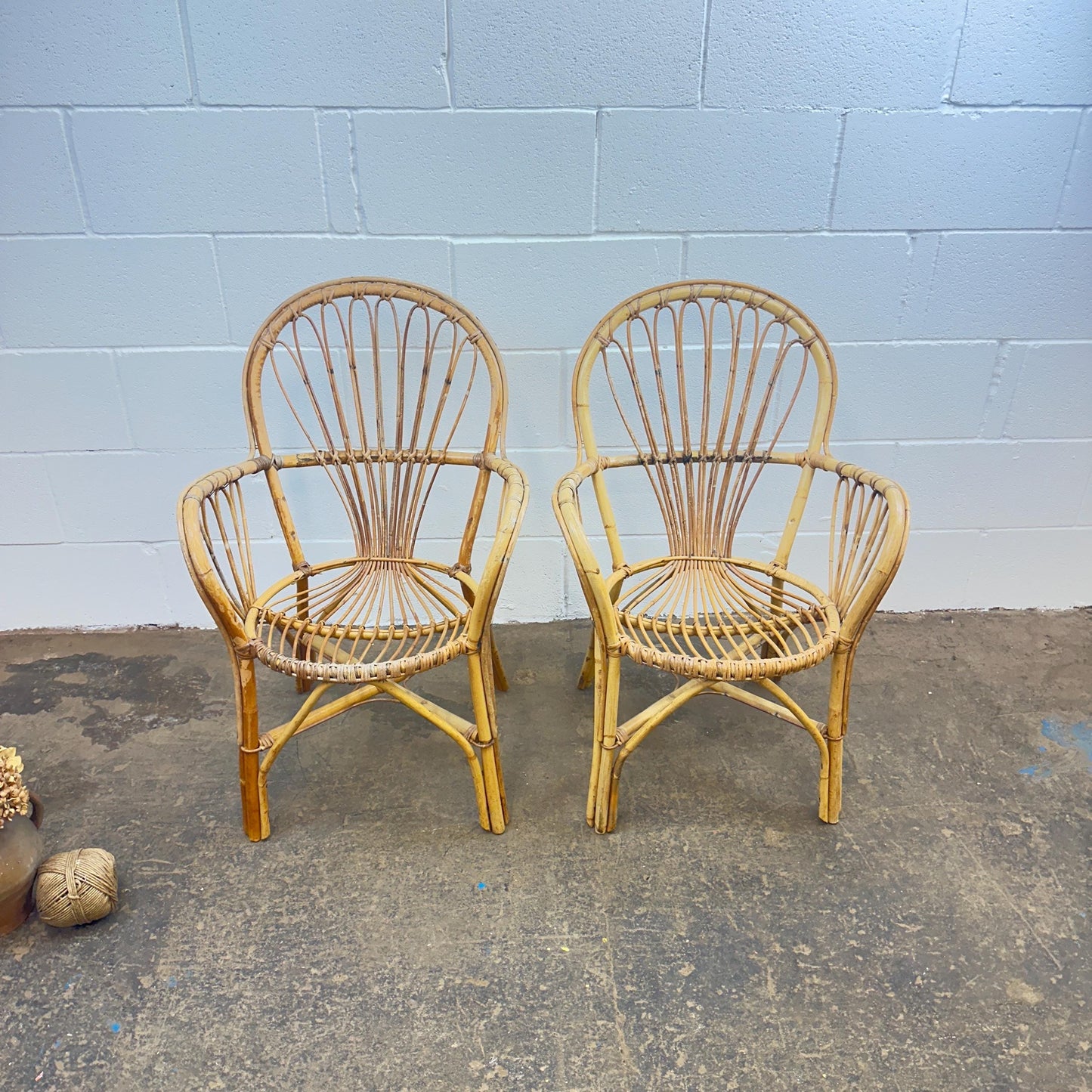 Pair of Mid Century Boho Bamboo Bentwood Cane Chairs