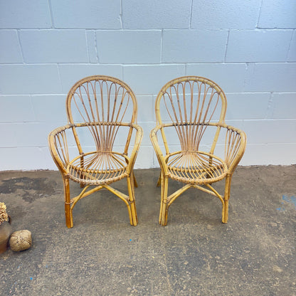 Pair of Mid Century Boho Bamboo Bentwood Cane Chairs