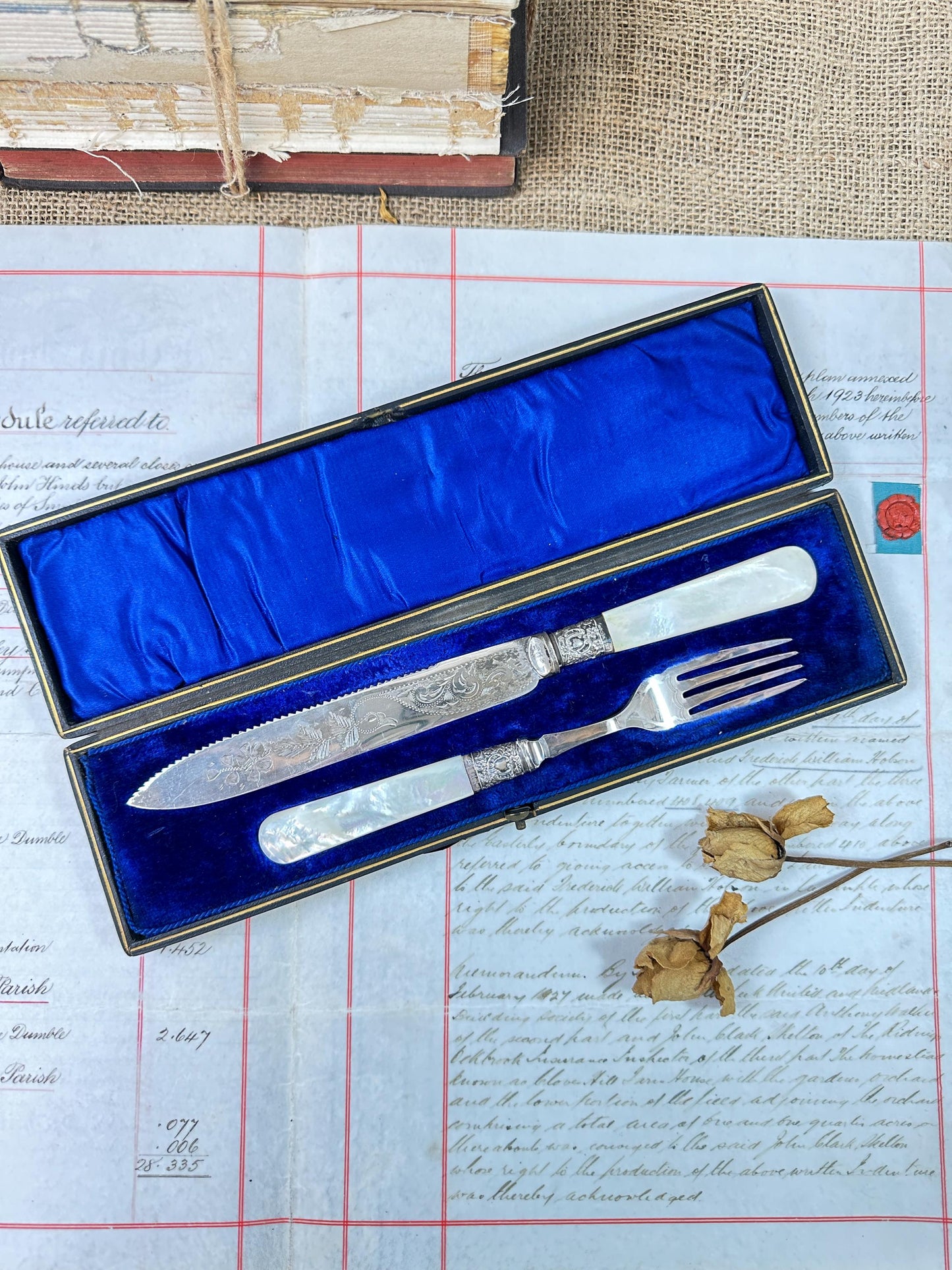 Boxed Ornate Pair of Servers Serving Set Knife & Fork