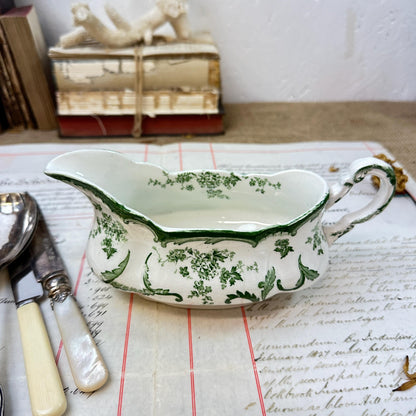 Green Victorian Transfer-ware Gravy Sauce Jug/Boat Ridgways Chiswick