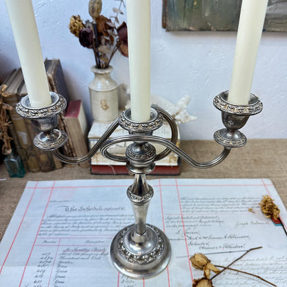 Beautiful Silver Plated Triple Candelabra Candle Stick