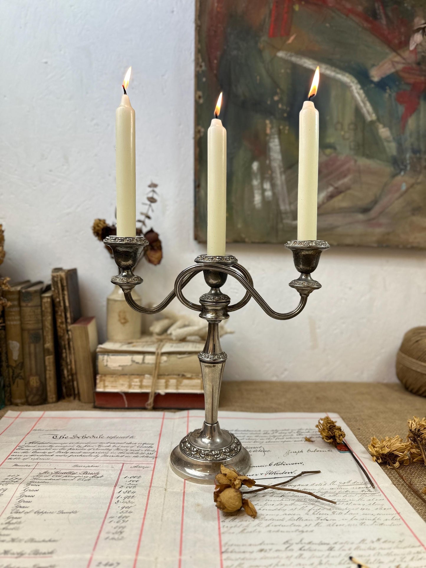 Beautiful Silver Plated Triple Candelabra Candle Stick