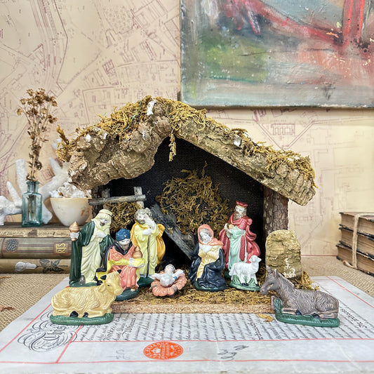 Handmade Vintage Nativity Scene Model Stable Scene